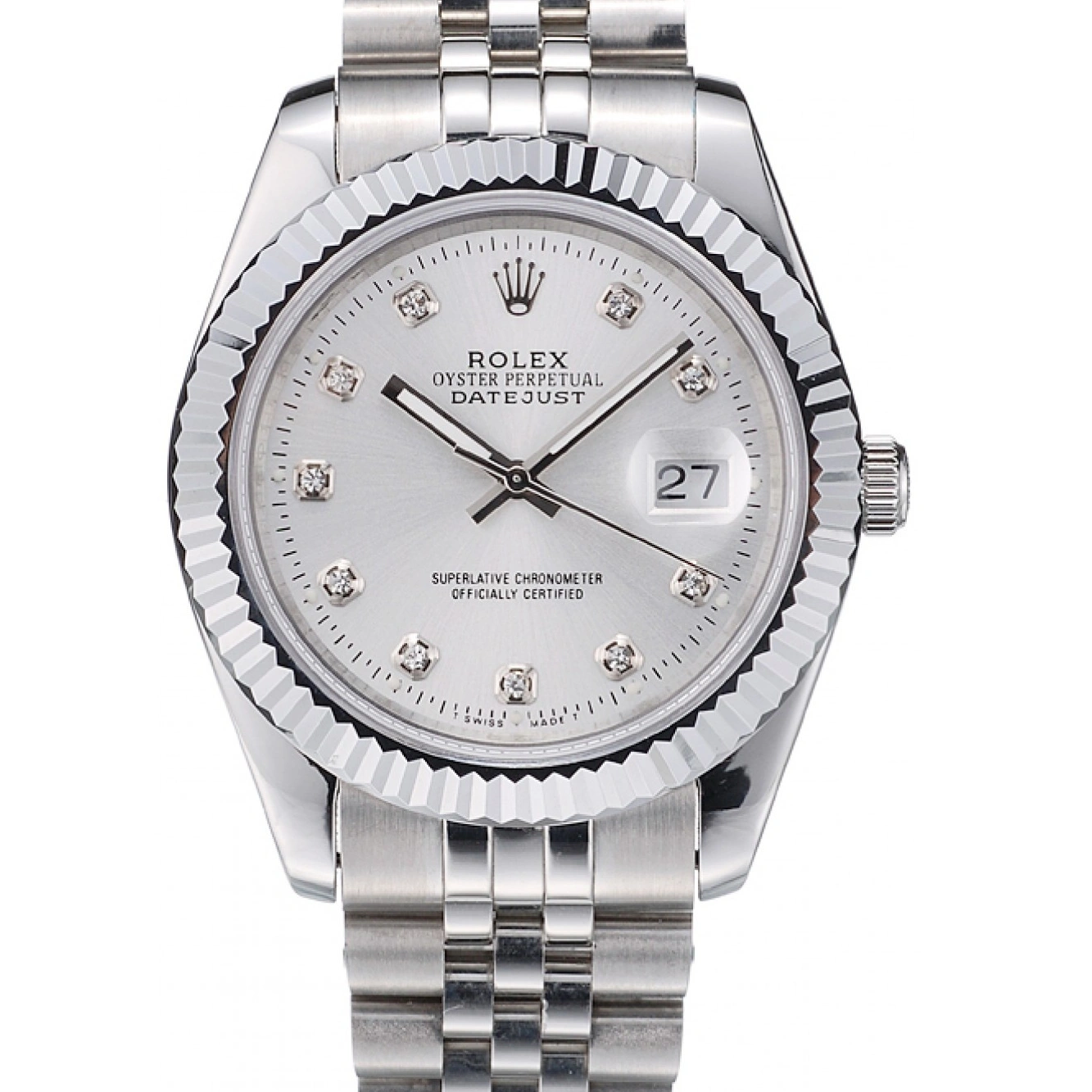 Rolex aaa copy 41977 Steel DateJust Stainless Rolex Bezel Dial Ribbed Silver 1028